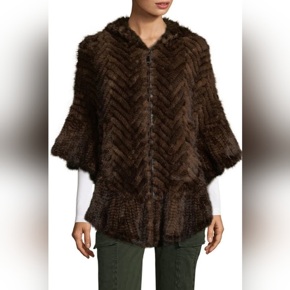 Belle Fare Knitted Mink Poncho Cape With Hood - Picture 13 of 13